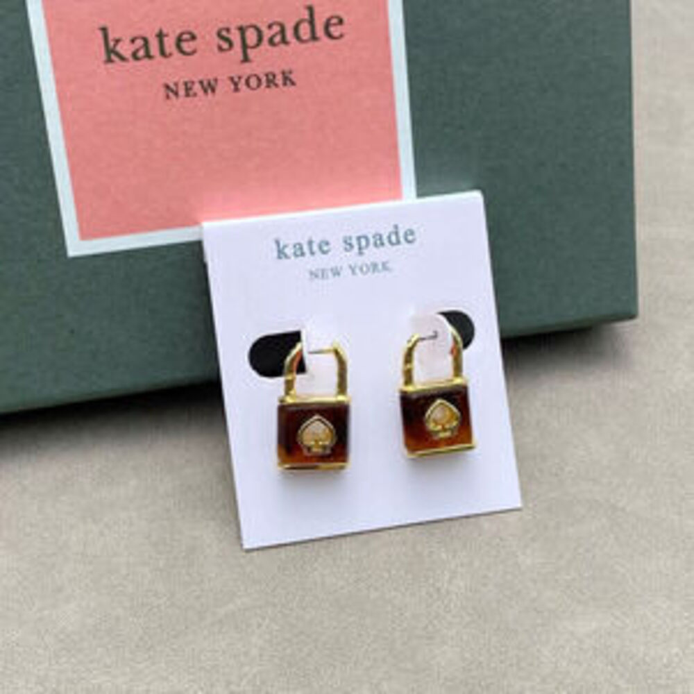 kate spade Enamel Inlay Hollow Heart Lock Earrings
